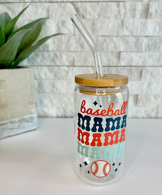 Baseball Mama Glass Can