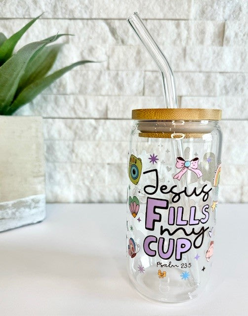 Jesus Fills My Cup Glass Can