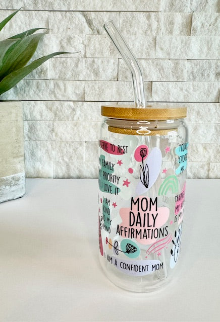 Mom Daily Affirmations Glass Can