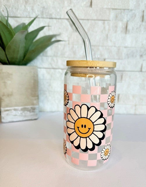 Retro Daisy Glass Can