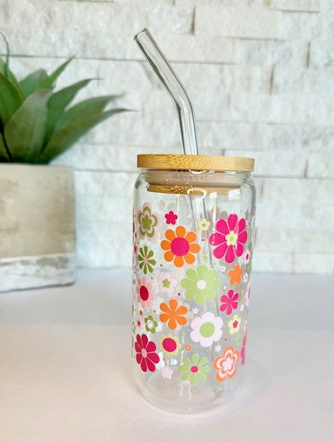 Spring Flower Bloom Glass Can